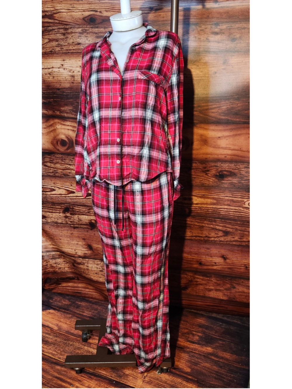 Women's Victoria's Secret Plaid Pajama Set Red Black XS